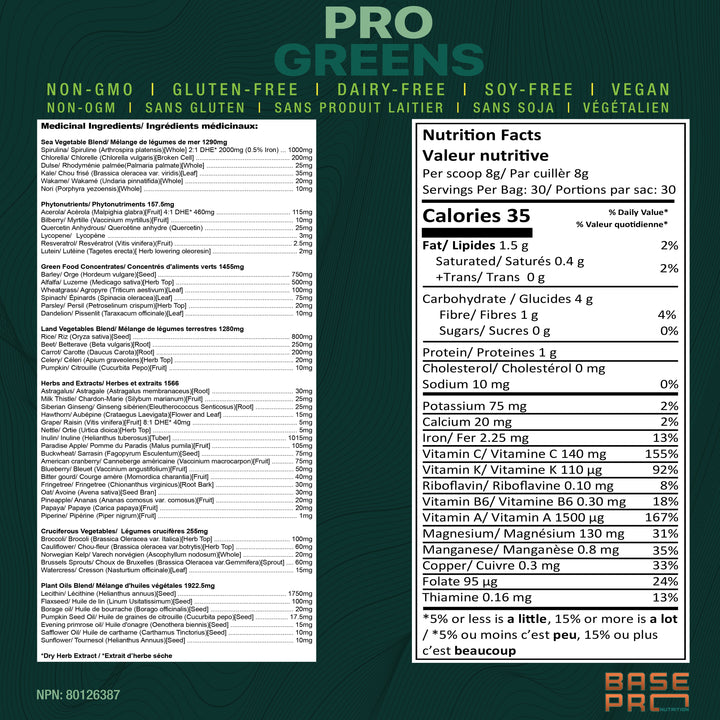 BASE PRO NUTRITION  Pro Greens (Unflavored - 240 grams)